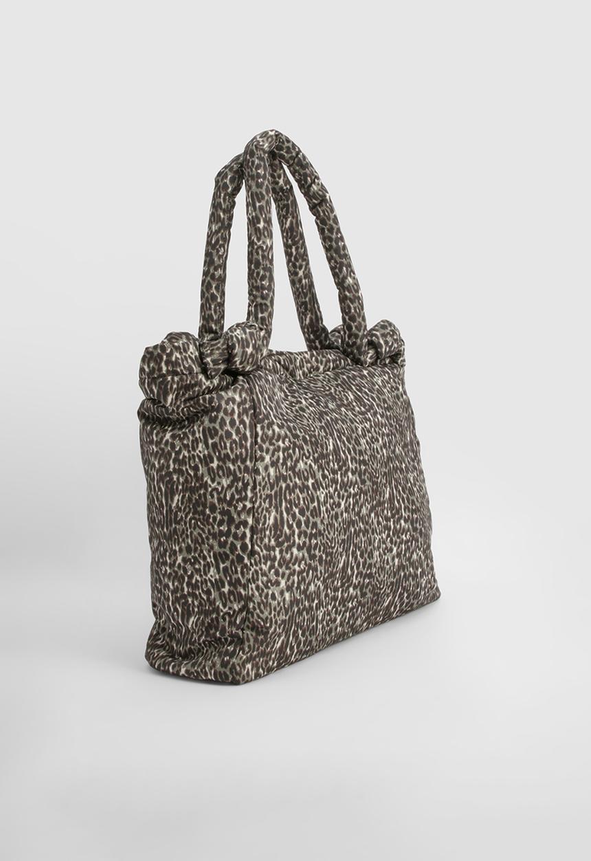 boohoo - Khaki nylon leopard knot handle tote bag - leopard