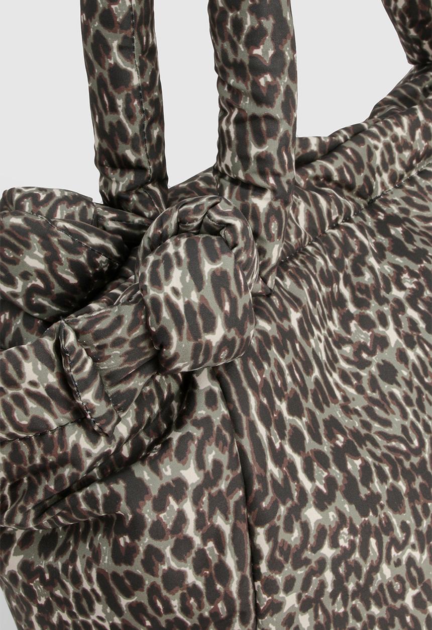 boohoo - Khaki nylon leopard knot handle tote bag - leopard