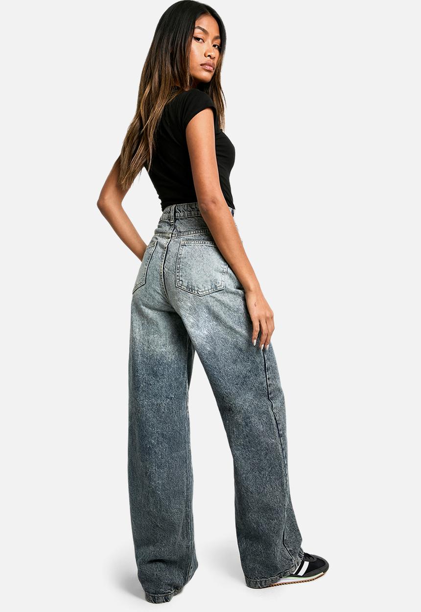 boohoo - Basics High Waisted Super Wide Leg Jeans - Grey Blue