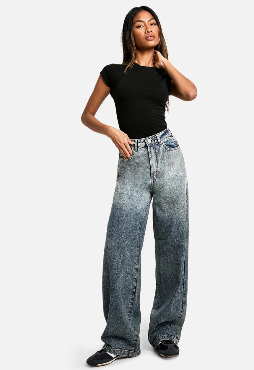 boohoo - Basics High Waisted Super Wide Leg Jeans - Grey Blue