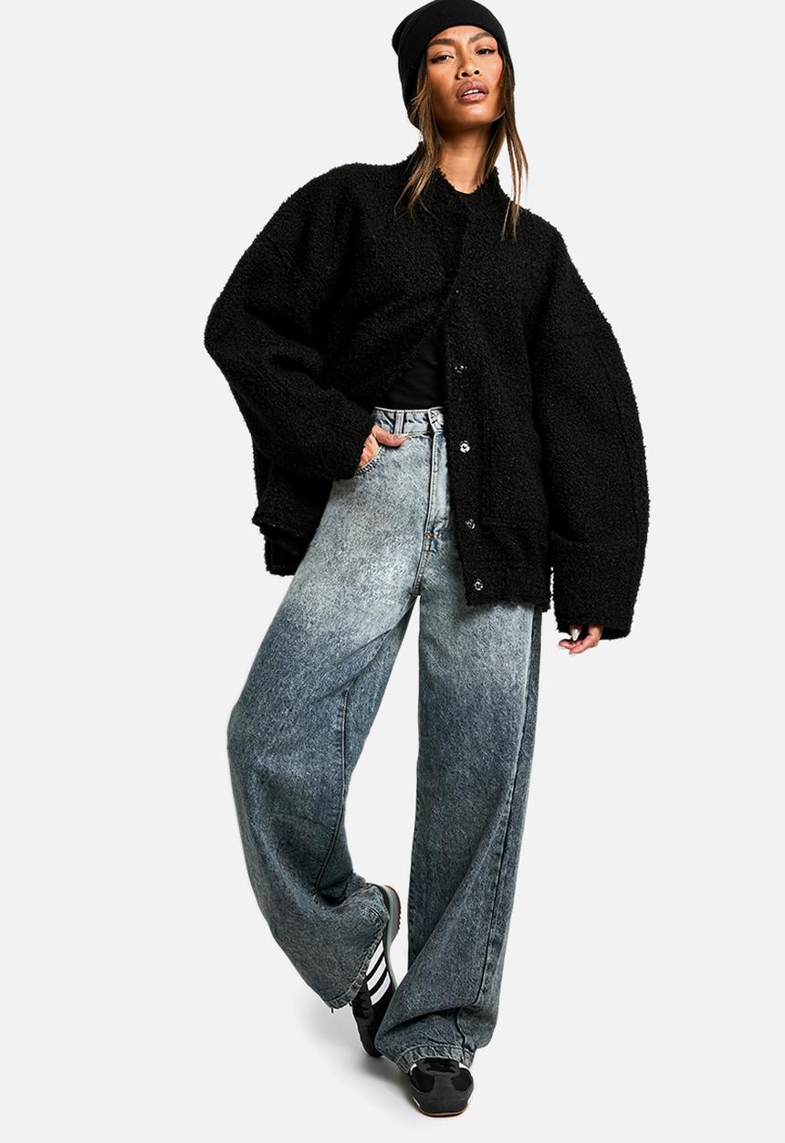 boohoo - Basics High Waisted Super Wide Leg Jeans - Grey Blue