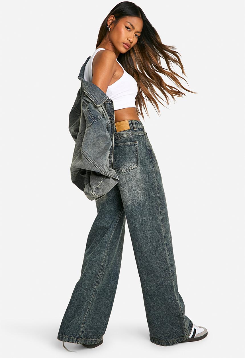 boohoo - Basics Sand Blast High Waisted Wide Leg Jeans - Vintage Wash