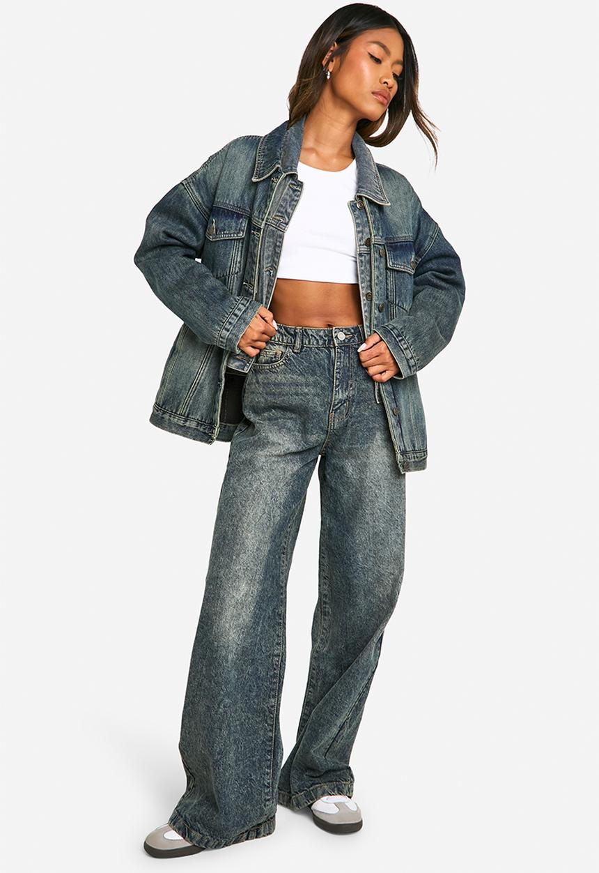 boohoo - Basics Sand Blast High Waisted Wide Leg Jeans - Vintage Wash