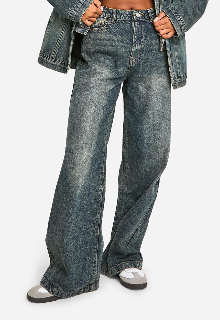 boohoo - Basics Sand Blast High Waisted Wide Leg Jeans - Vintage Wash