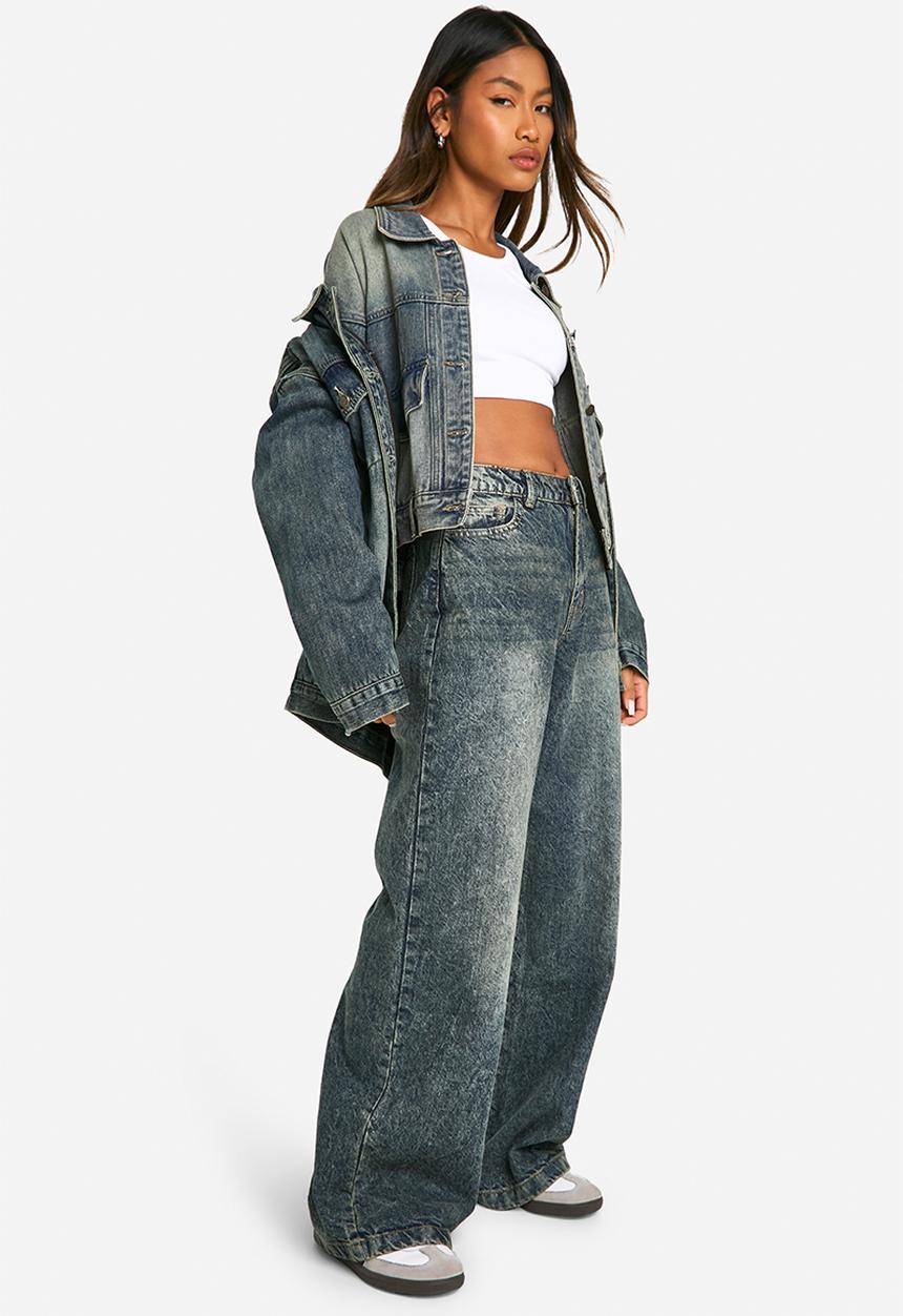 boohoo - Basics Sand Blast High Waisted Wide Leg Jeans - Vintage Wash