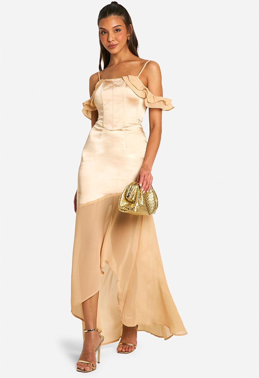 sachin and babi light blue dress Satin Chiffon Mix Corset Drape Maxi Dress