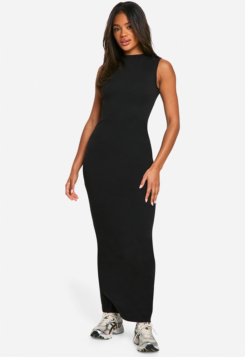 boohoo - Turn Over Neck Maxi Dress - black