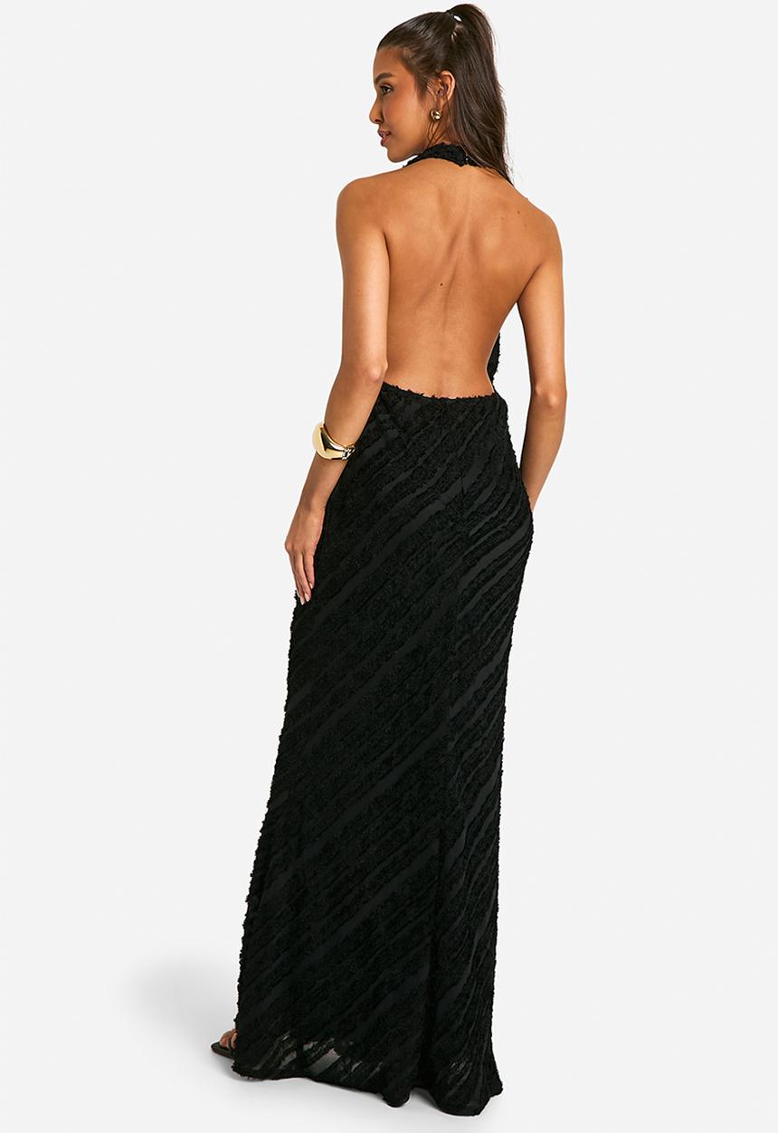 boohoo - Cowl Textured Maxi Dress - Black