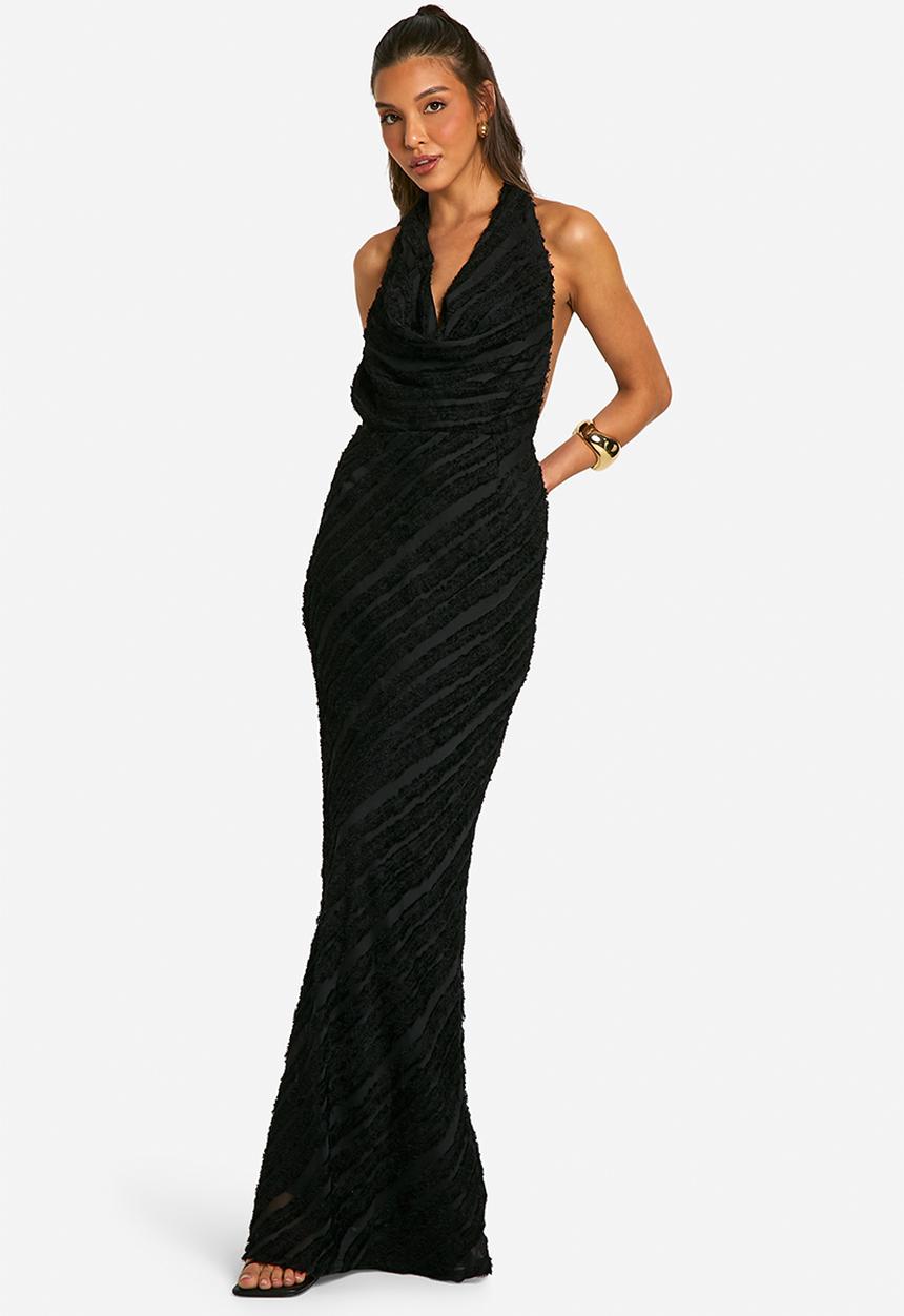 boohoo - Cowl Textured Maxi Dress - Black