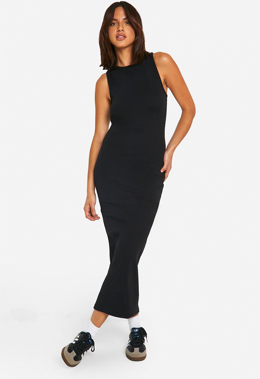 boohoo - Basic Rib Racer Midaxi Dress - Black