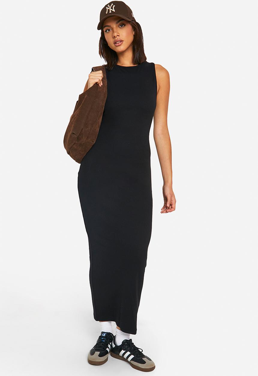 boohoo - Basic Rib Racer Midaxi Dress - Black