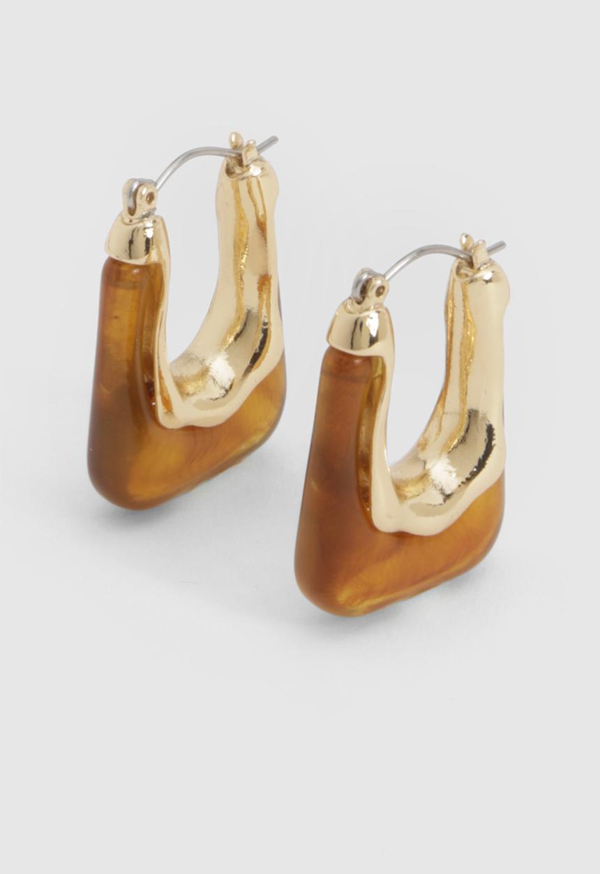 boohoo - Marble square chunky hoop earrings - gold
