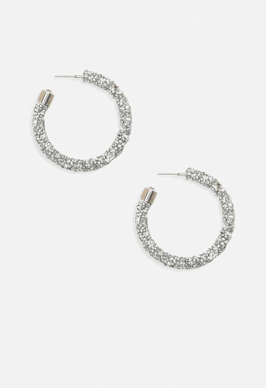 boohoo - Diamante cluster hoop earrings - silver