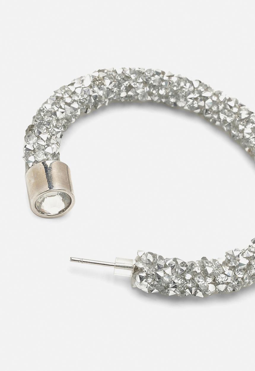 boohoo - Diamante cluster hoop earrings - silver