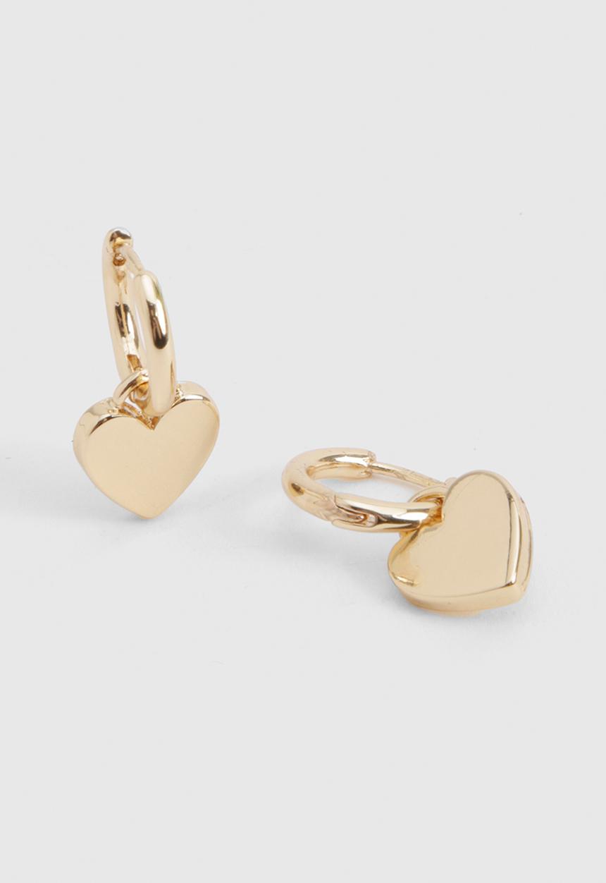 boohoo - Gold heart drop hoop earrings - gold