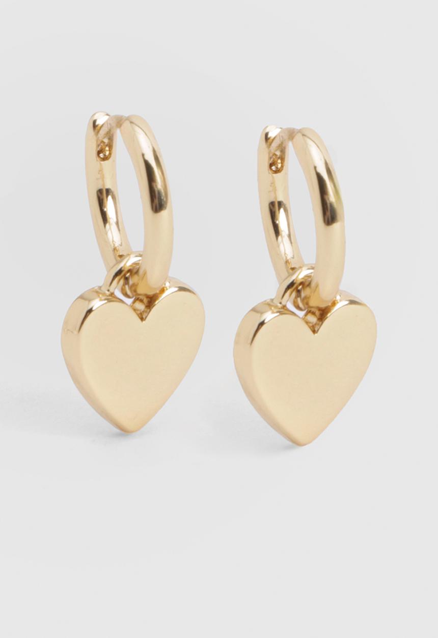 boohoo - Gold heart drop hoop earrings - gold