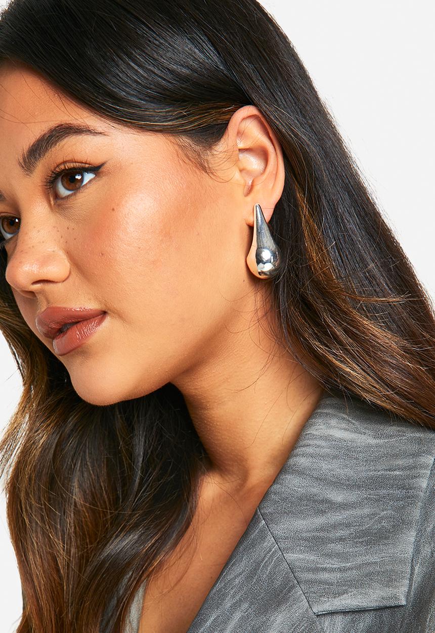 boohoo - Extreme tear drop earrings - silver