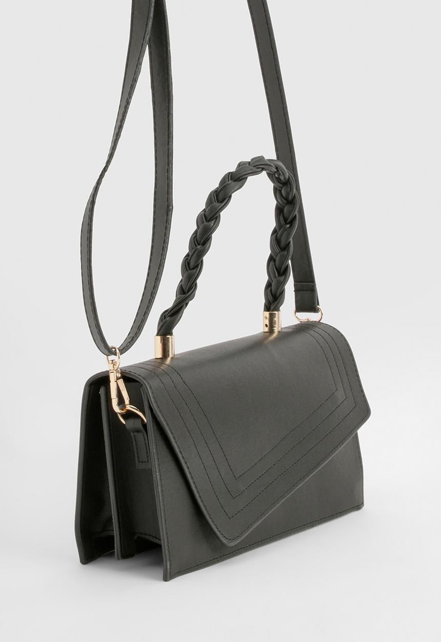 boohoo - Plait handle structured crossbody grab bag - black