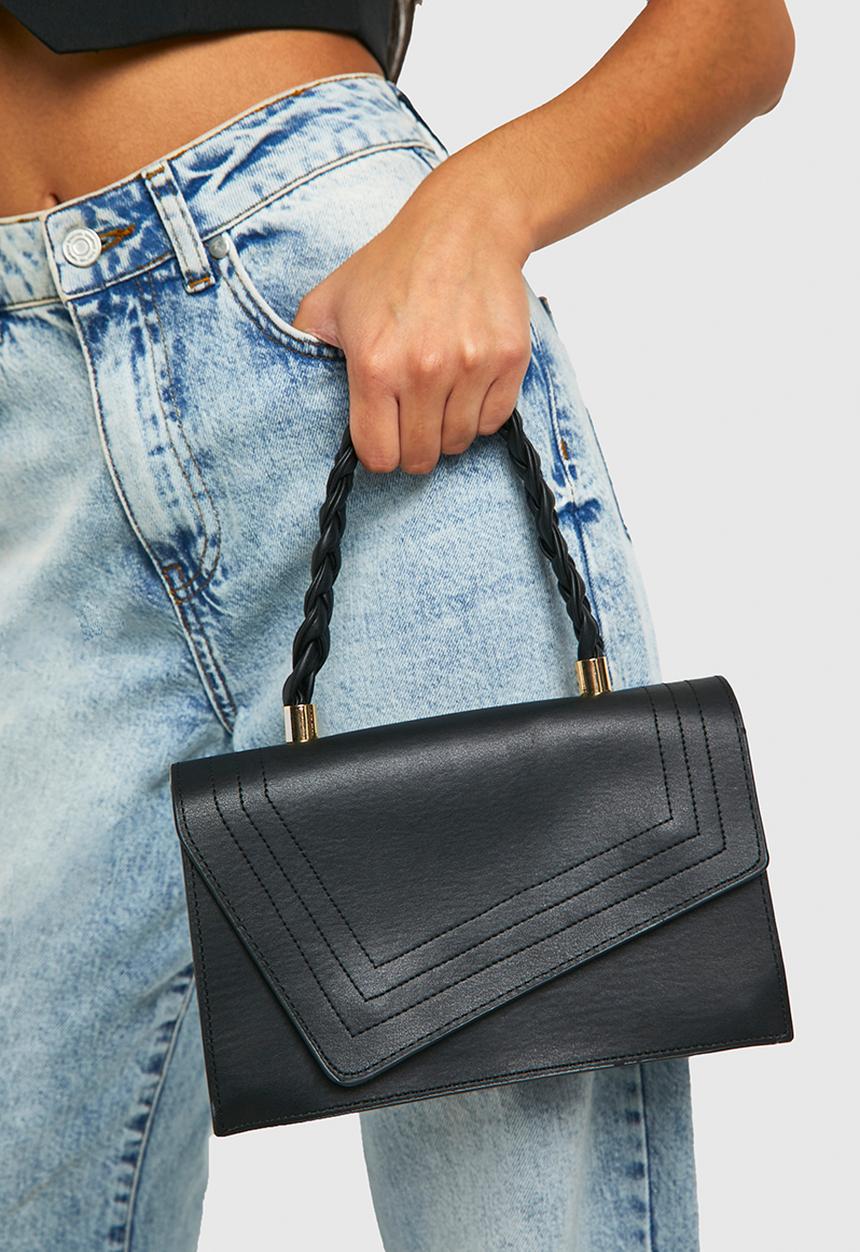 boohoo - Plait handle structured crossbody grab bag - black
