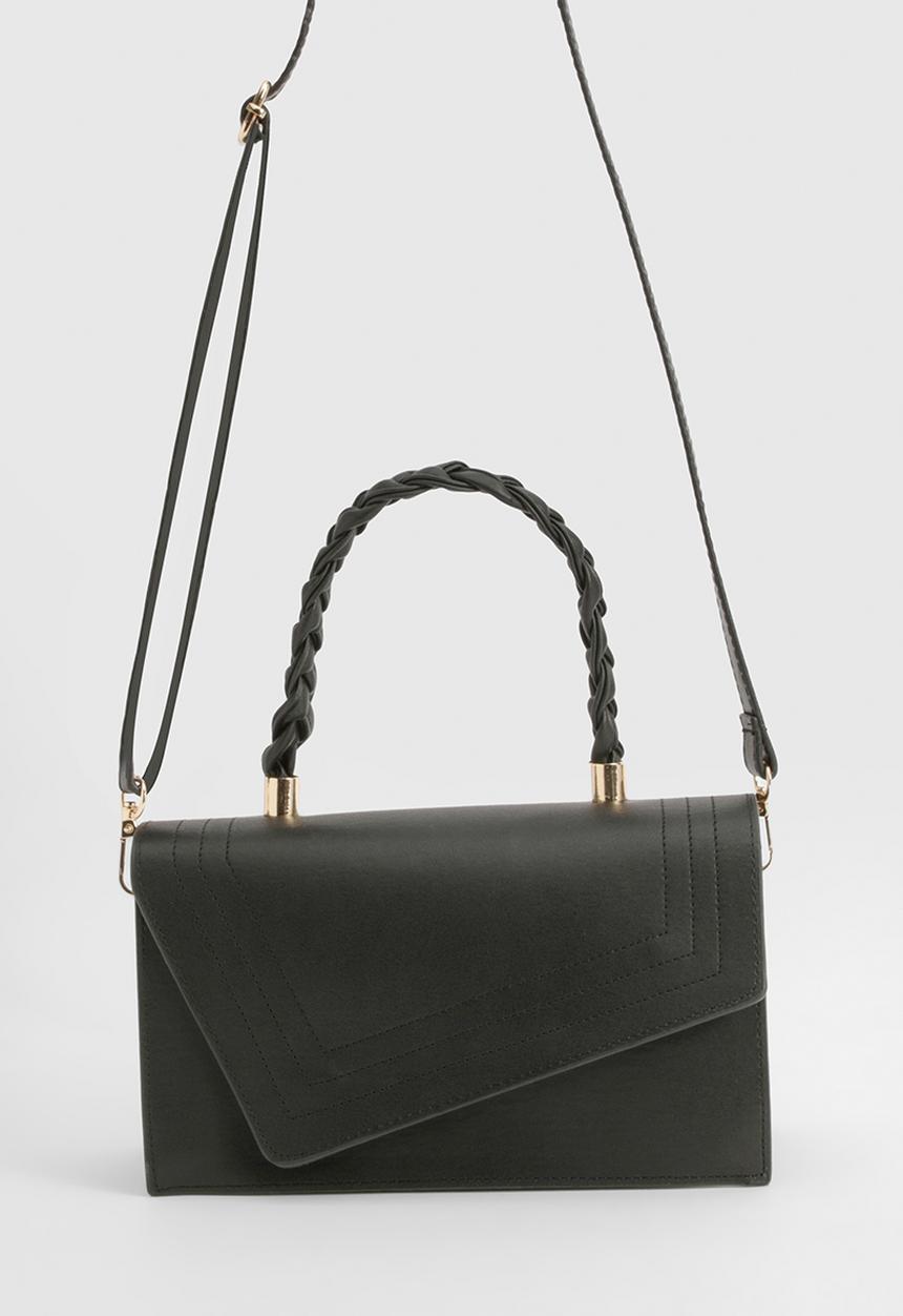 boohoo - Plait handle structured crossbody grab bag - black