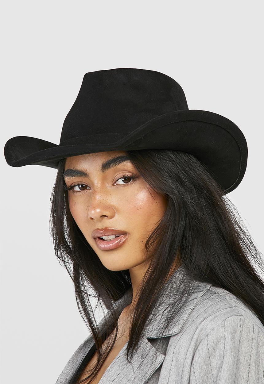 boohoo - Curved edge cowboy fedora hat - black
