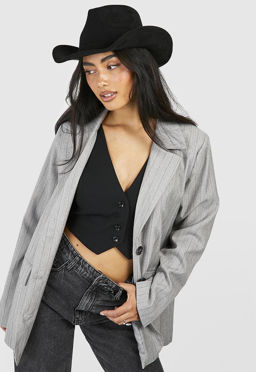 boohoo - Curved edge cowboy fedora hat - black