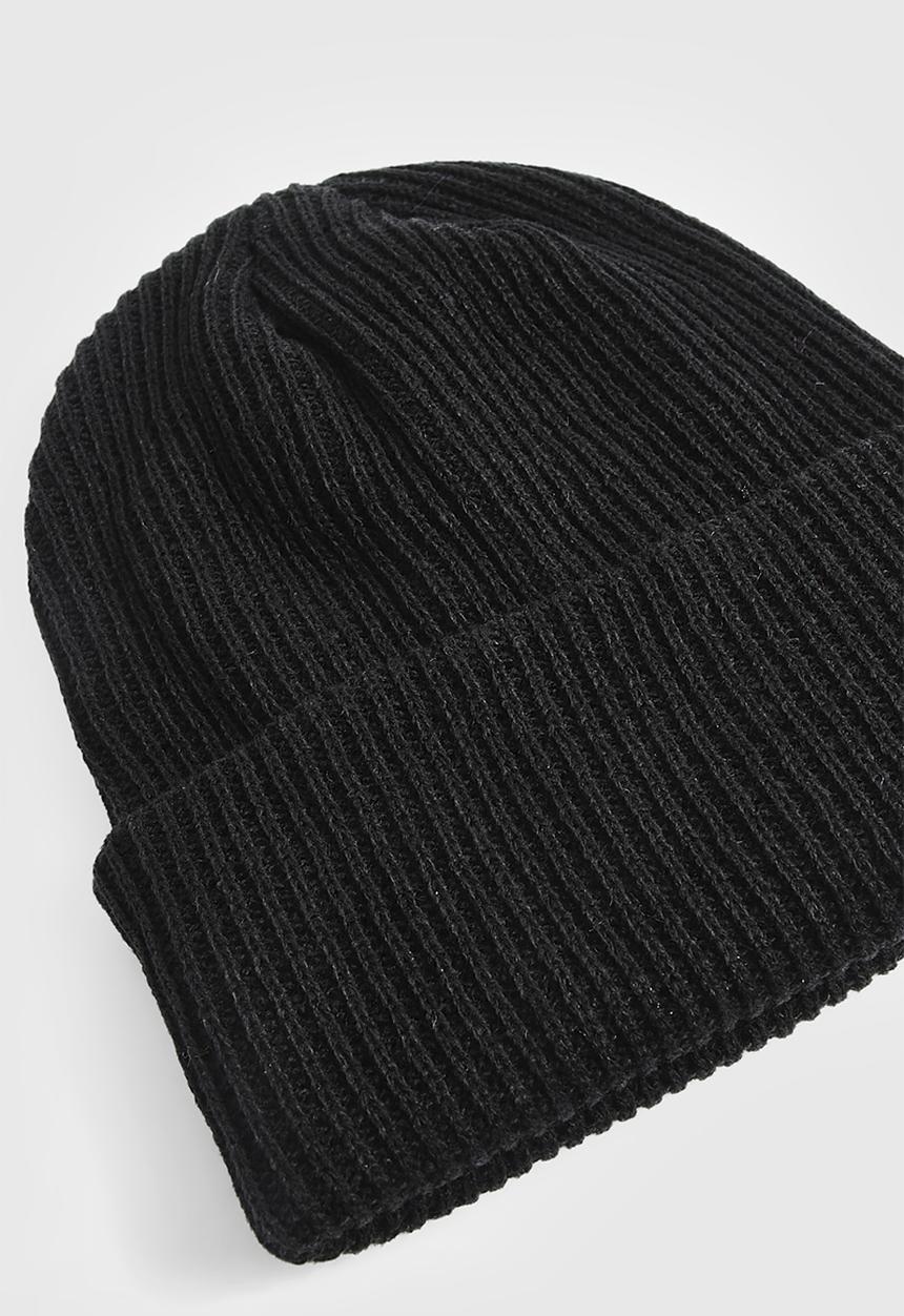 boohoo - Basic rib beanie - black
