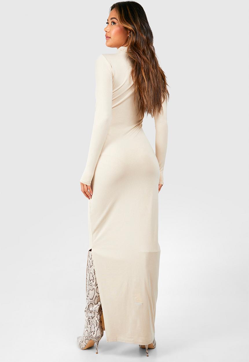 boohoo - Premium Super Soft Roll Neck Bodycon Maxi Dress - Stone