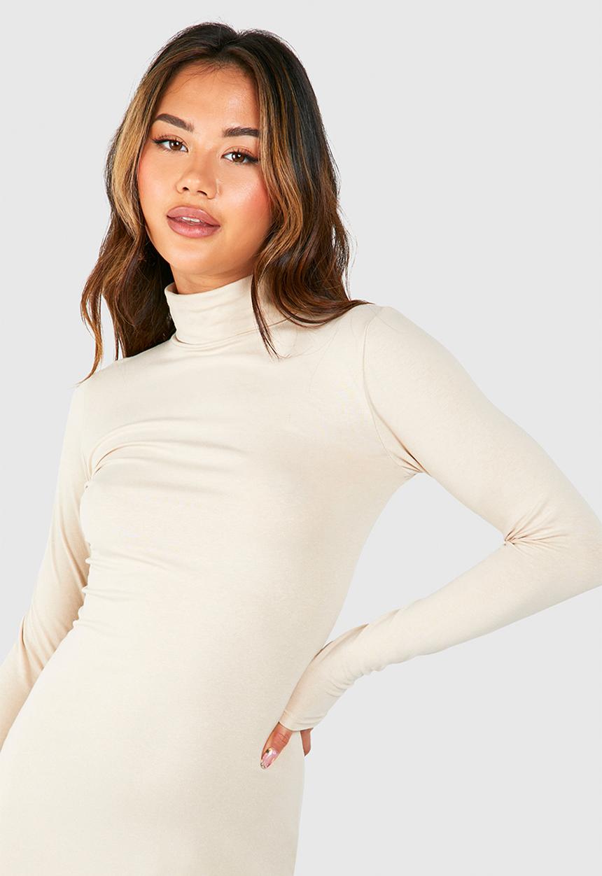 boohoo - Premium Super Soft Roll Neck Bodycon Maxi Dress - Stone