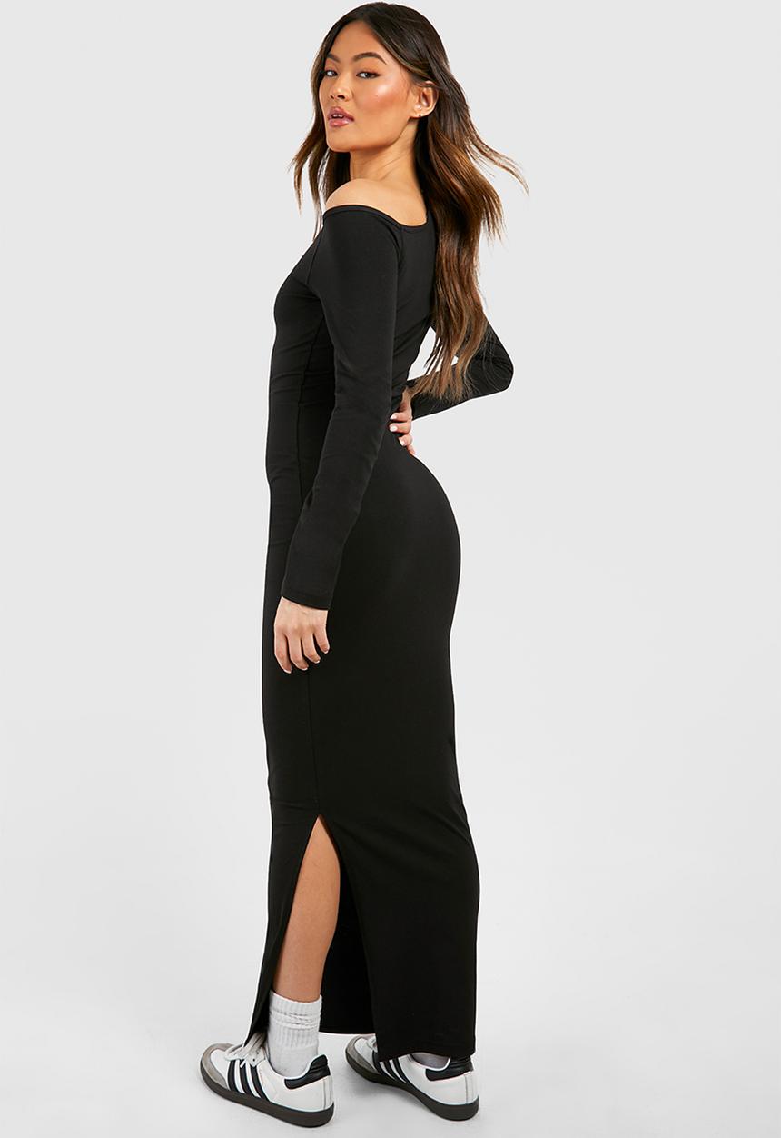 boohoo - Assymetric Long Sleeve Maxi Dress - Black