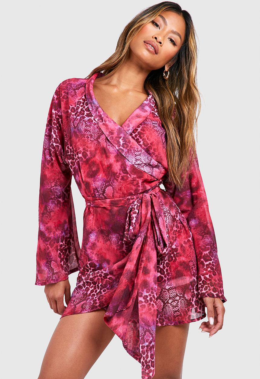 boohoo - Animal Print Wrap Mini Dress - Pink
