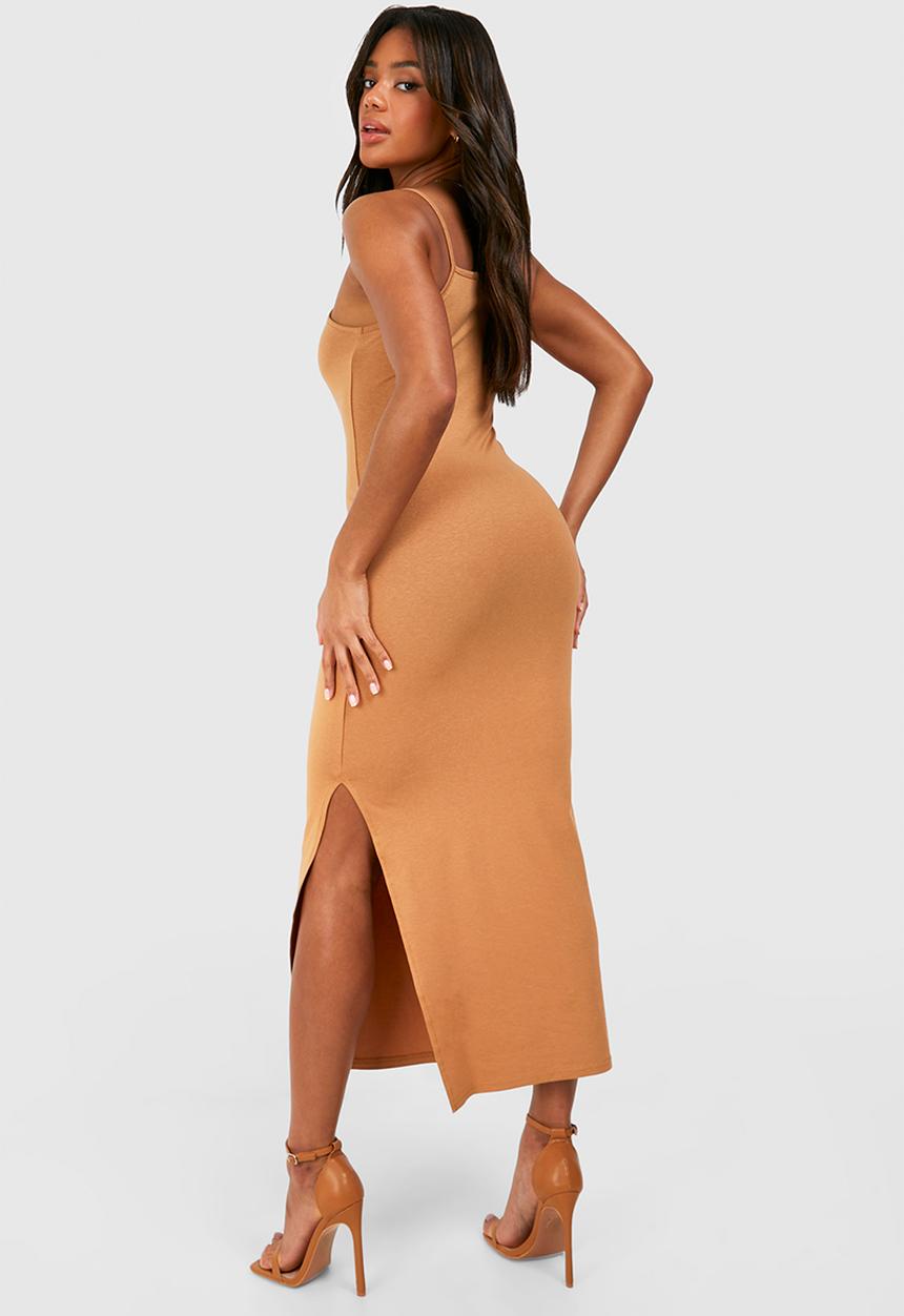 boohoo - Premium super soft racer low scoop dress - caramel
