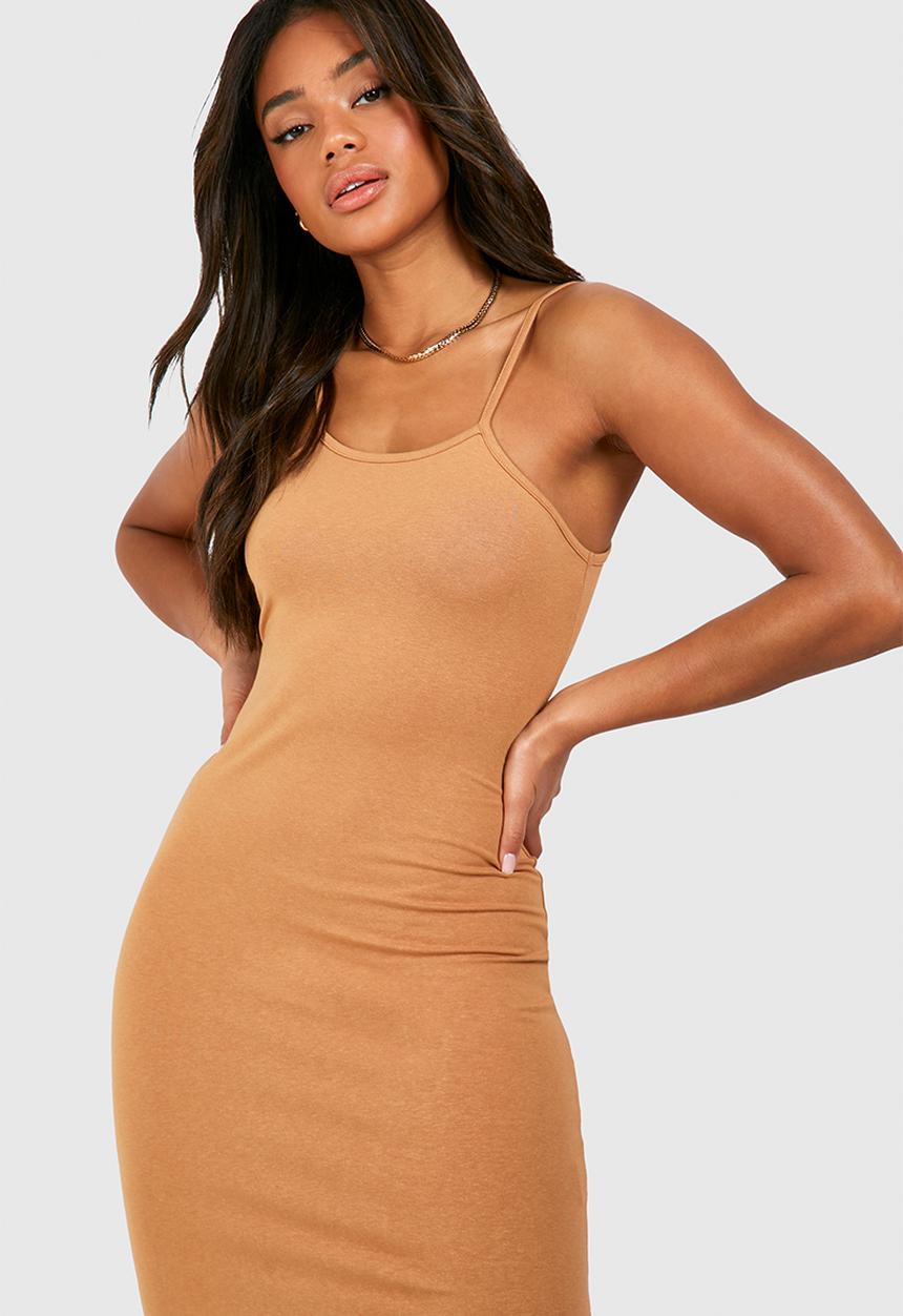 boohoo - Premium super soft racer low scoop dress - caramel