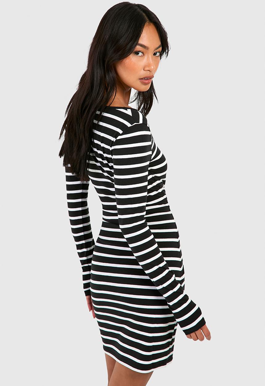 boohoo - Premium Super Soft Square Neck Stripe Bodycon Mini Dress - Black