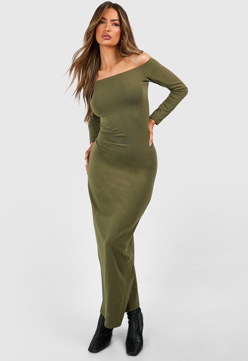 boohoo - Premium Super Soft Bardot Bodycon Maxi Dress - Khaki