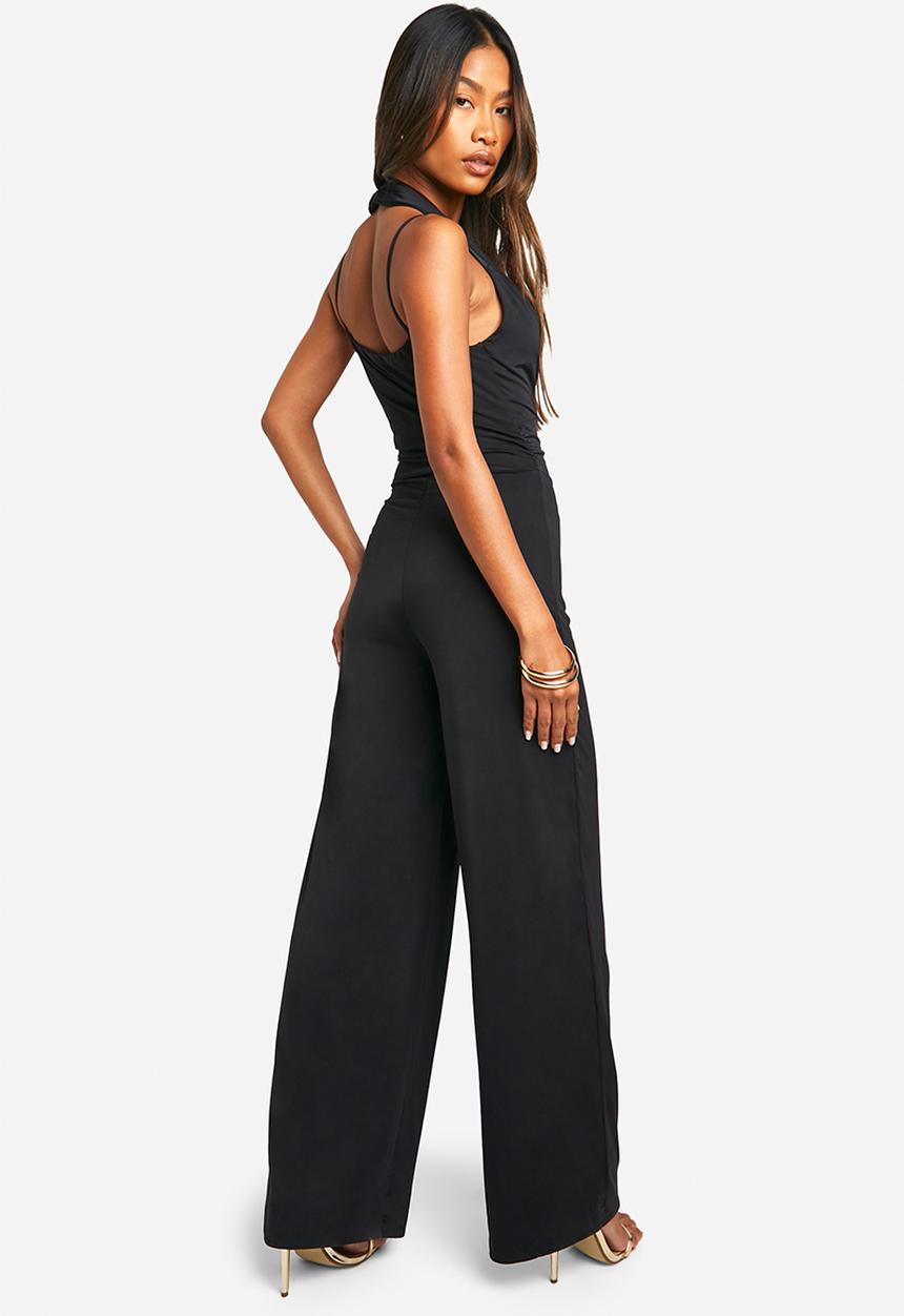 boohoo - Plunge Wide Leg Jumpsuit - black