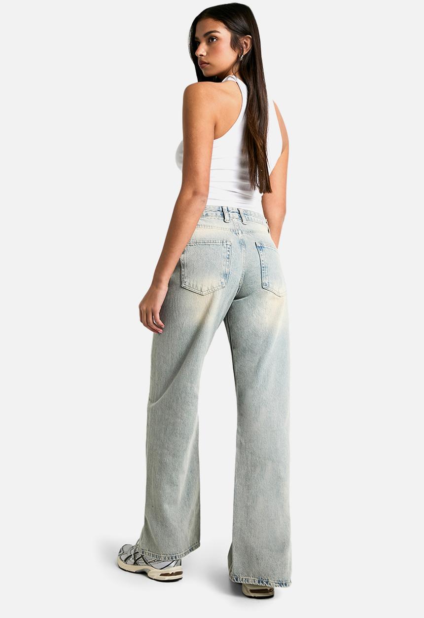 boohoo - Split Hem Barrel Leg Jeans - Vintage Blue