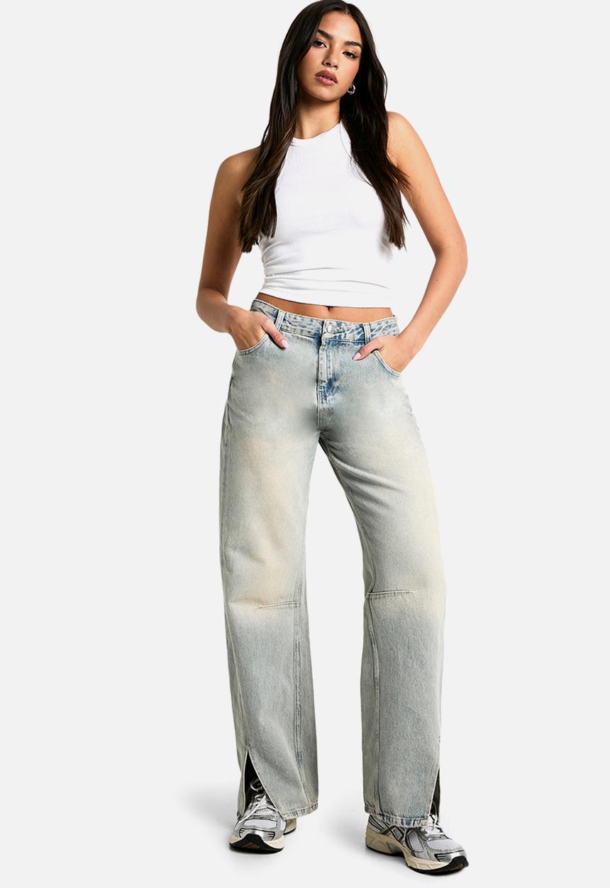 boohoo - Split Hem Barrel Leg Jeans - Vintage Blue