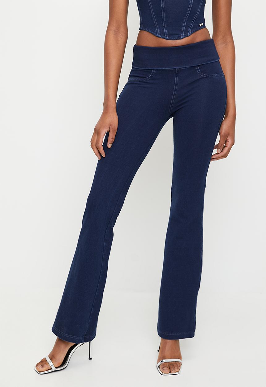 SISSY BOY - Audrey:mid waist flare with fold over waistband - indigo