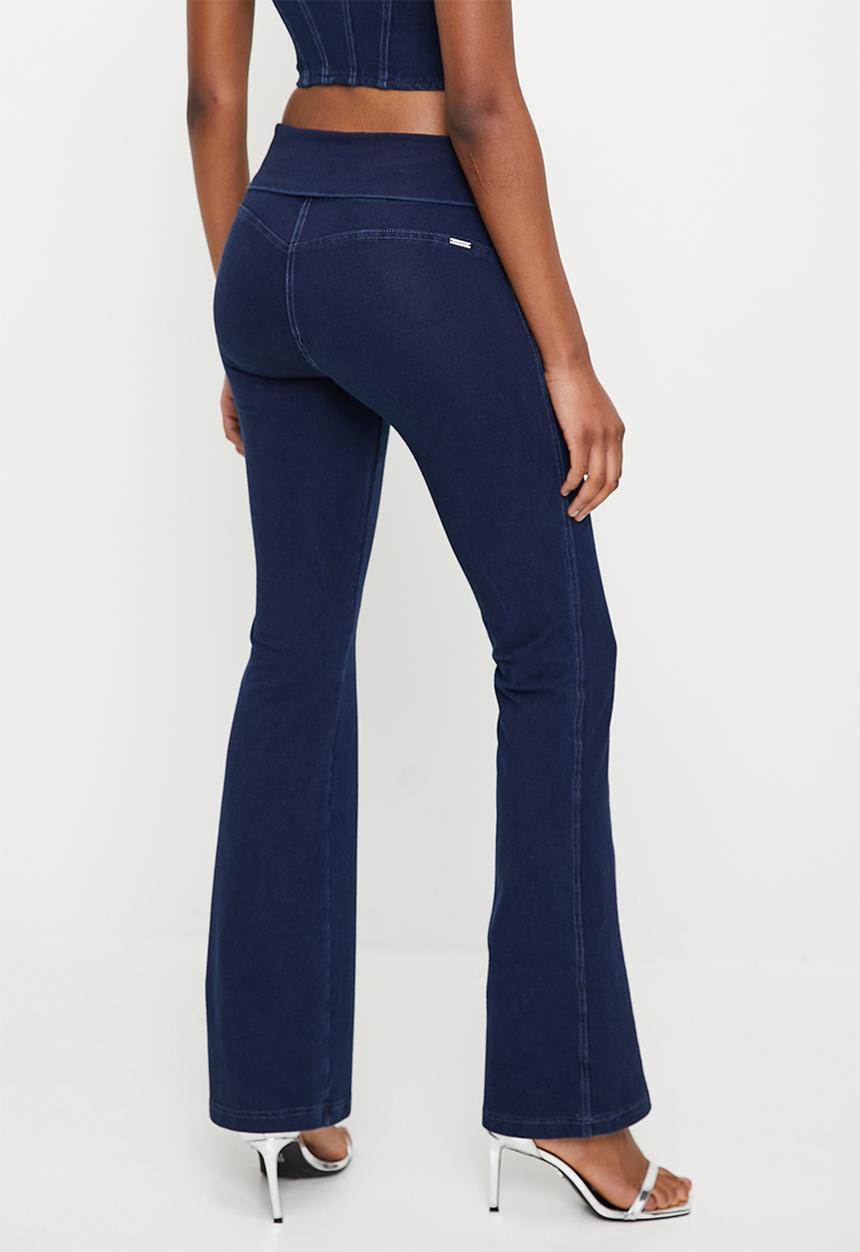 SISSY BOY - Audrey:mid waist flare with fold over waistband - indigo