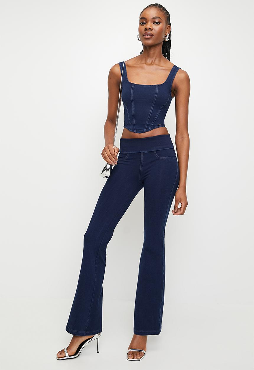 SISSY BOY - Audrey:mid waist flare with fold over waistband - indigo