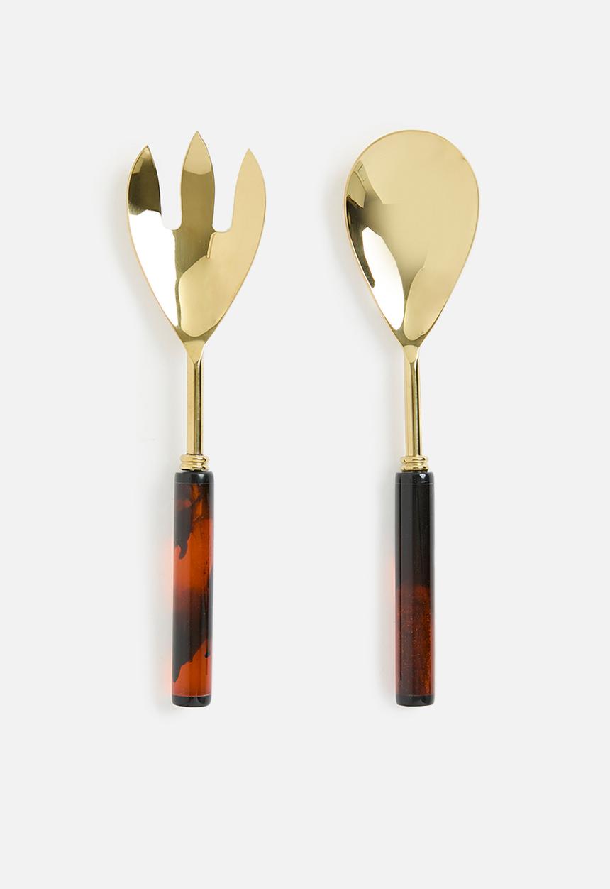 Nicolson Russell - Goa Salad Servers Set of 2 - Gold & Brown Marble