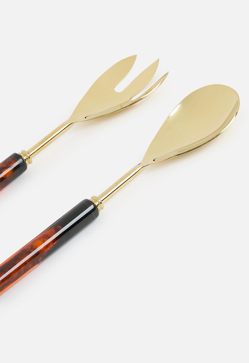 Nicolson Russell - Goa Salad Servers Set of 2 - Gold & Brown Marble