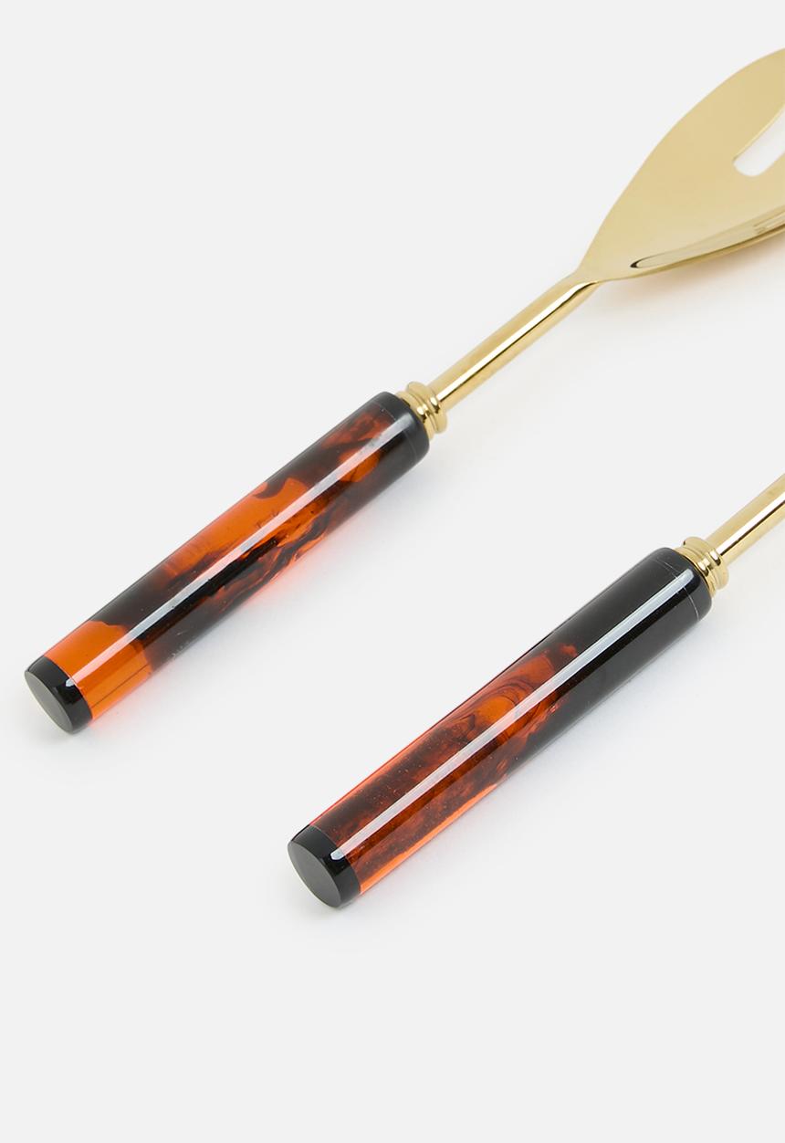 Nicolson Russell - Goa Salad Servers Set of 2 - Gold & Brown Marble