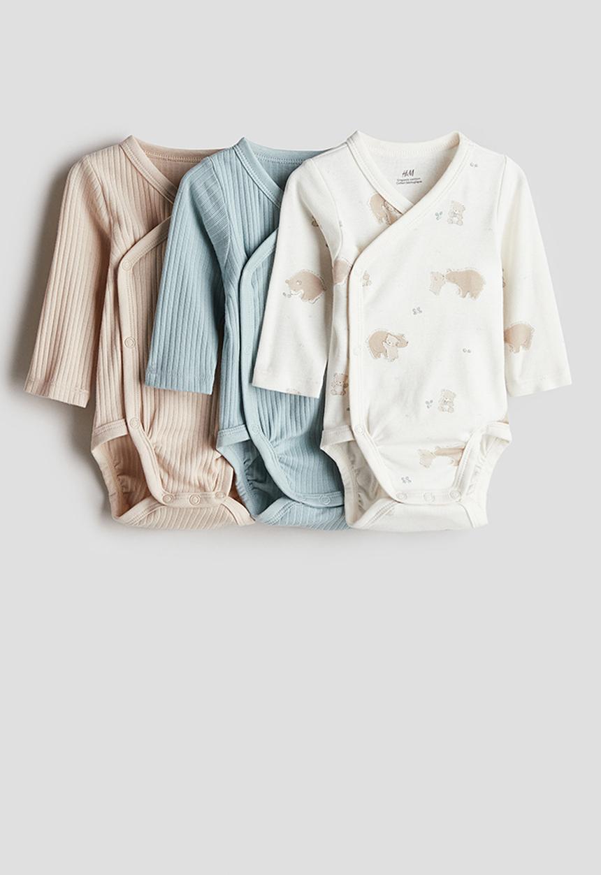H&M - 3-Pack wrapover bodysuits - Turquoise/Bears