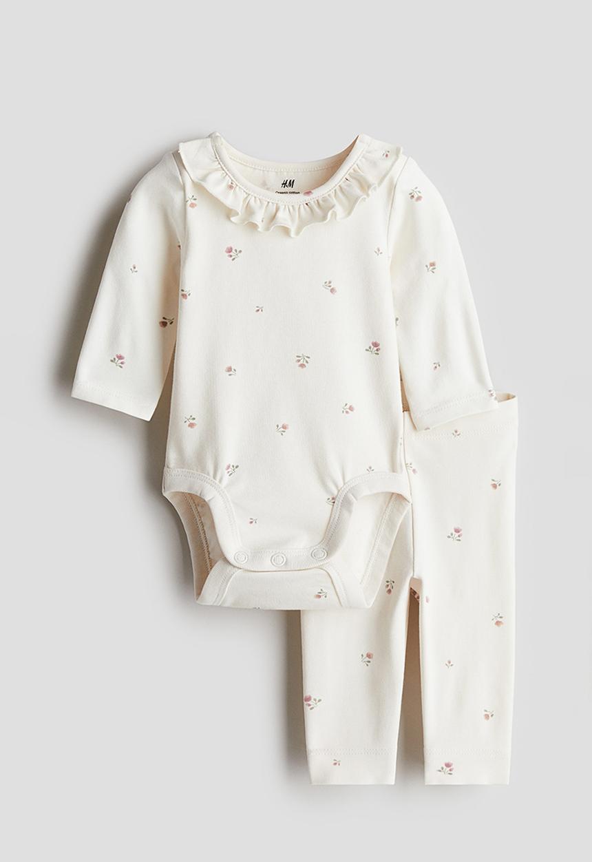 H&M - 2-piece cotton jersey set - White Floral