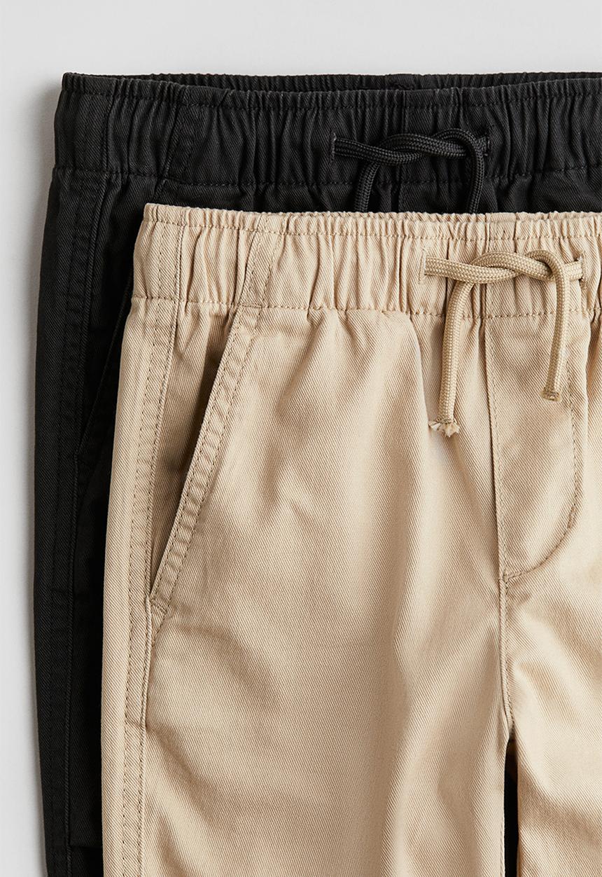 H&M - 2-Pack cotton joggers - beige/black