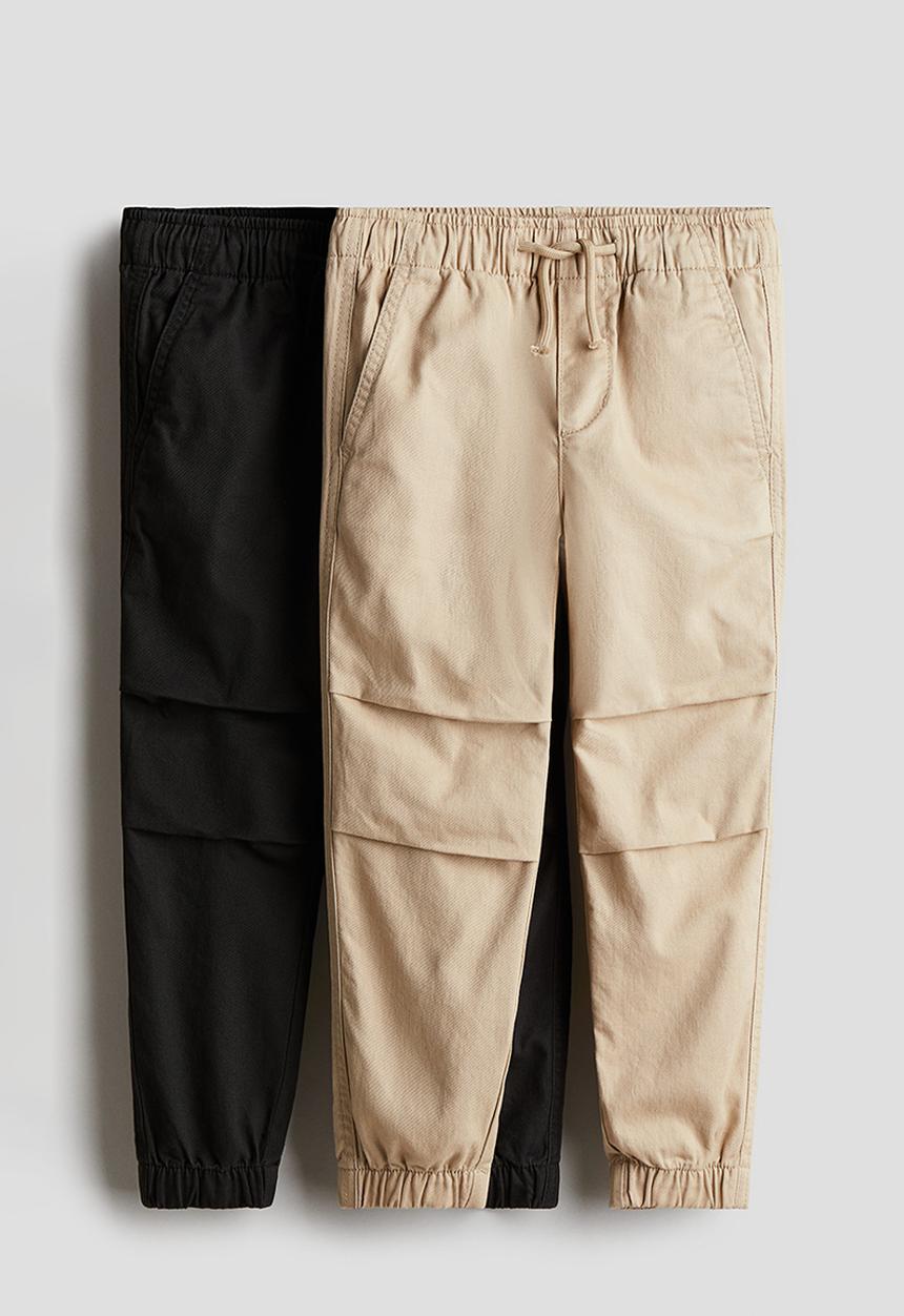 H&M - 2-Pack cotton joggers - beige/black