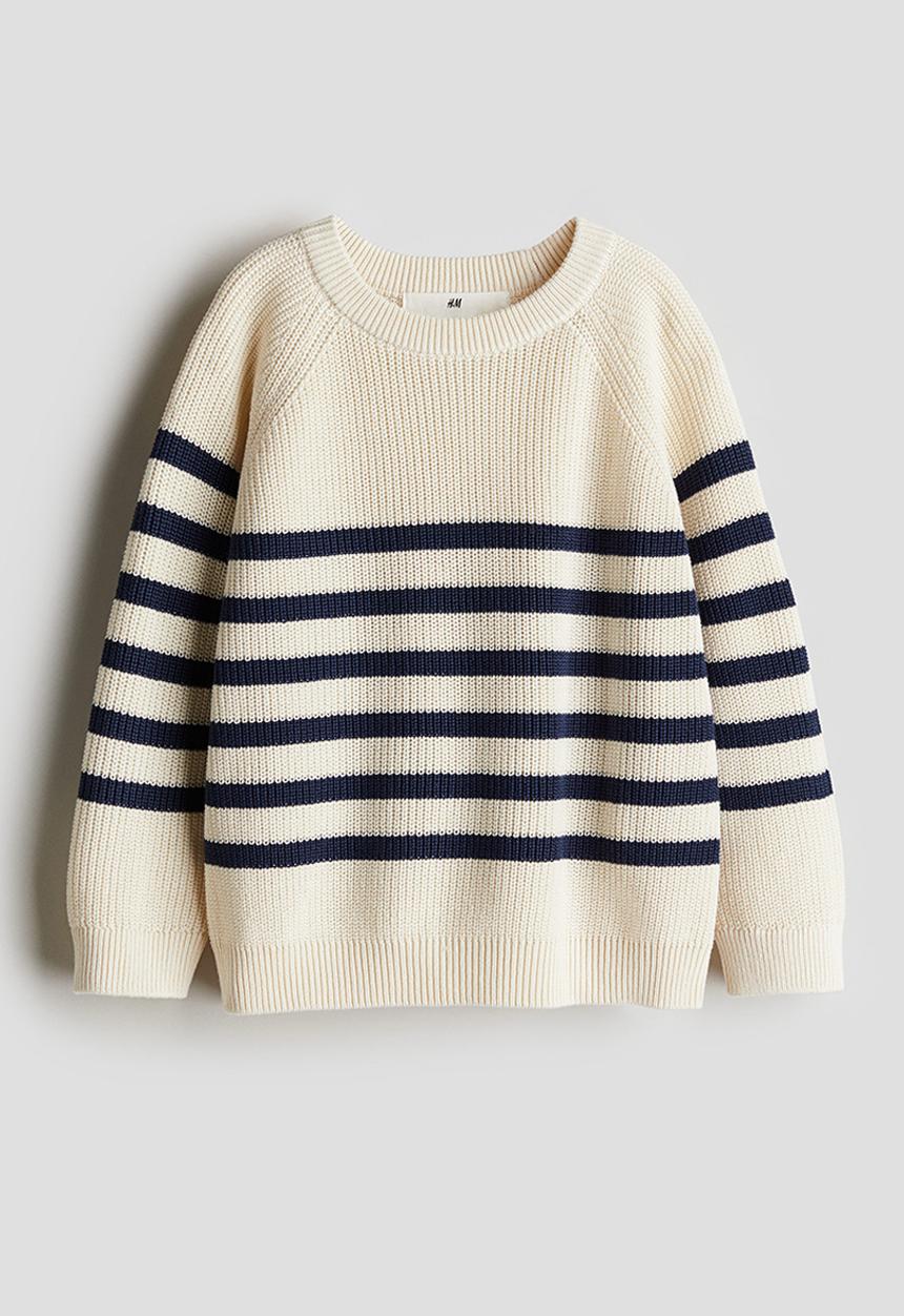 H&M - Cotton-knit jumper - white & navy