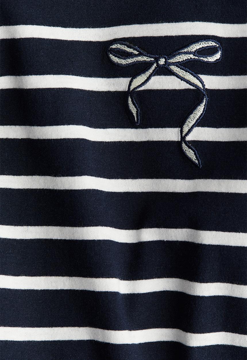 H&M - Embroidery-detail cotton top - navy & white
